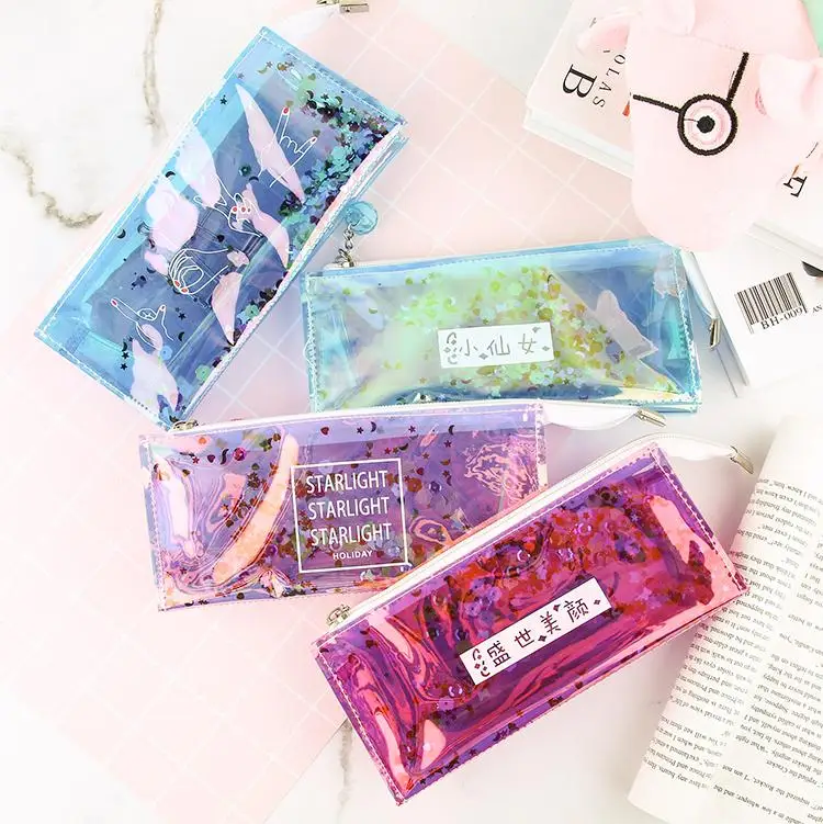kaiguang Laser transparent pencil bag sequin sandpaper pencil cases cute pencil case wholesale