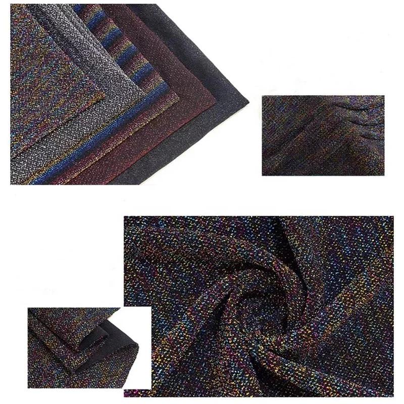 Elastic Glitter Iridescent jacquard gold metallic lurex single jersey brocade knit fabric