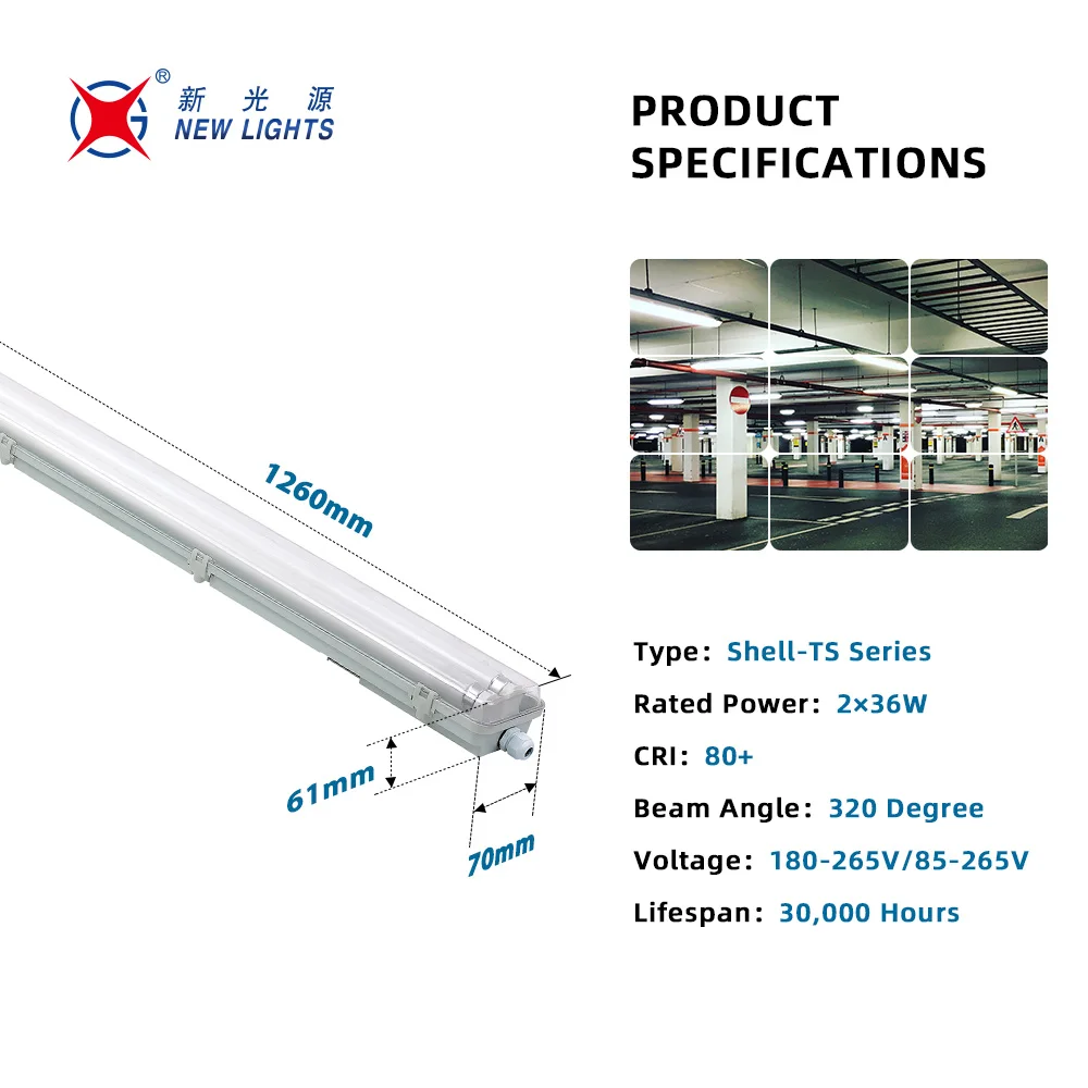 1X18w 2X18w 1X36w 2X36w 1X58w 2X58w ABS PS Material Led Waterproof Tri-proof Fixture Light with Led Tube