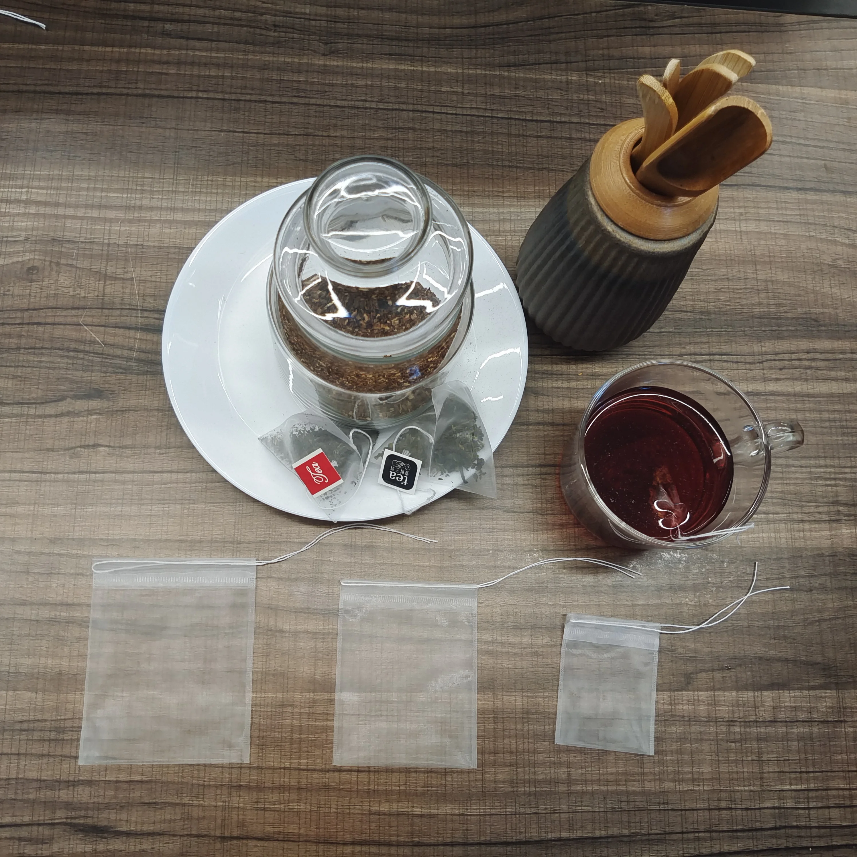 Empty Nylon Mesh Bags for Loose Tea  Herb Spice with Thread Tea Filter Bags