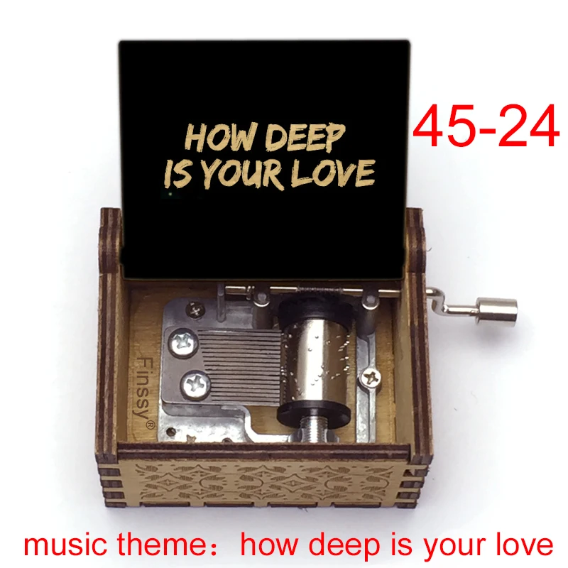 Custom How Deep is Your Love Hand Crank Music Box Wooden Black Luxury Gift Box for Office Home Ornament