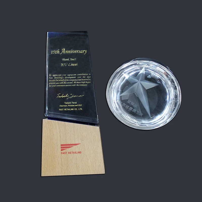 100% Quality Guarantee Laser Customer Luxury Corporate Promotional Gift Set Trophy With Solid Wood Base