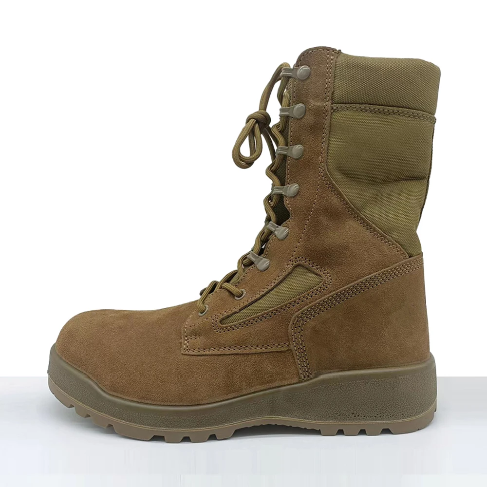 Customize Outdoor Waterproof Suede Cowhide High Cut Climbing Training Hiking Desert Boots Tactical Combat Boots Brown for Men