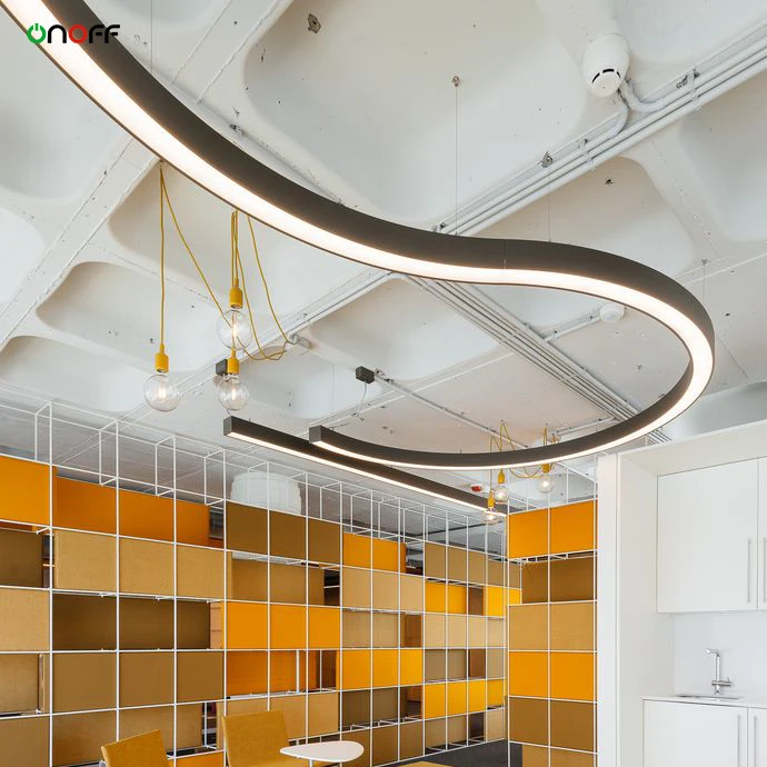 Continuous linkable LED profile hanging light black white shell office linear led chandeliers