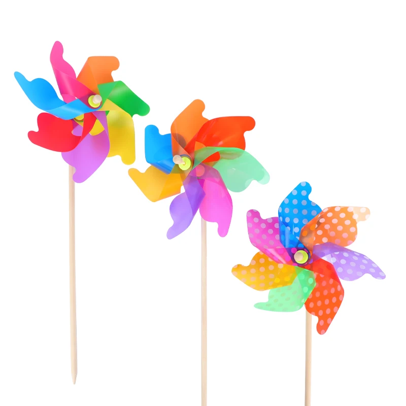 Ultra Low Price Rainbow Plastic Windmill Wooden Garden Ornament Pinwheel