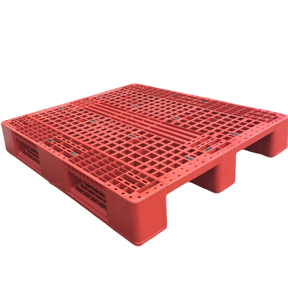China Hot Sale 3 Skids Blue Custom Made Economic European Grid Open Bottom Deck Anti Slip Plastic Pallet For Sale