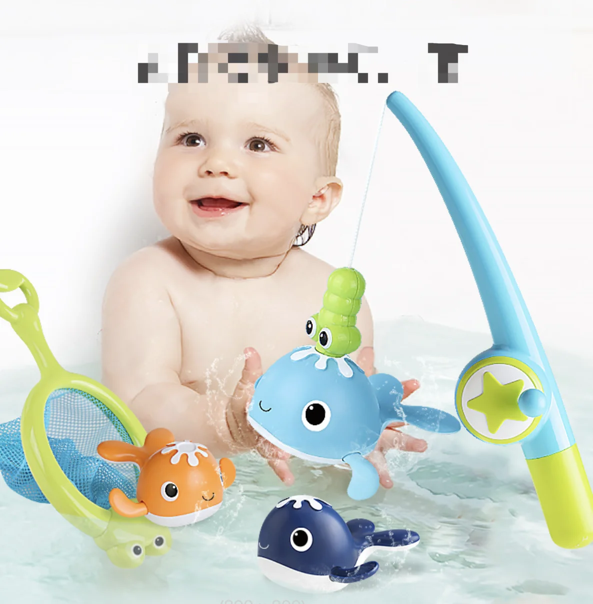 Baby Swimming Whale Bathroom Magnetic Fishing Set Bathing and Water Playing Toys
