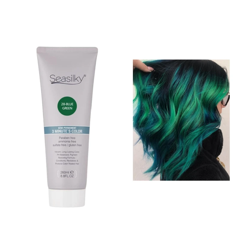 Sulfate-Free Fashion Blue Green Color Semi-Permanent Hair Color Cream Professional Color Conditioning 260ml