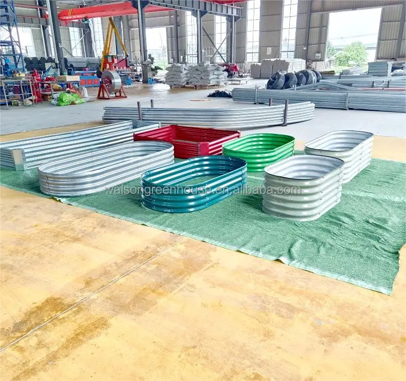 Olive Green Raised Garden Planter Box Vegetables Flowers Ground Modular Corrugated Metal Garden Bed