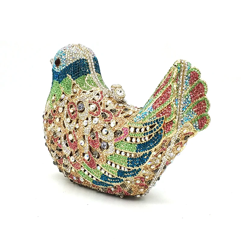 CHALIWINI Women evening party bag colorful diamonds luxury crystal clutch bridal wedding party handbag animal bird crystal purse