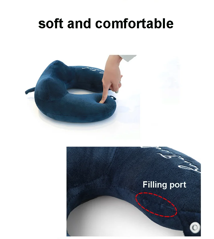 Custom Logo Travel Guard U-Shaped Inflatable Memory Foam Neck Pillow for Aircraft Car Adult Nap Student Use