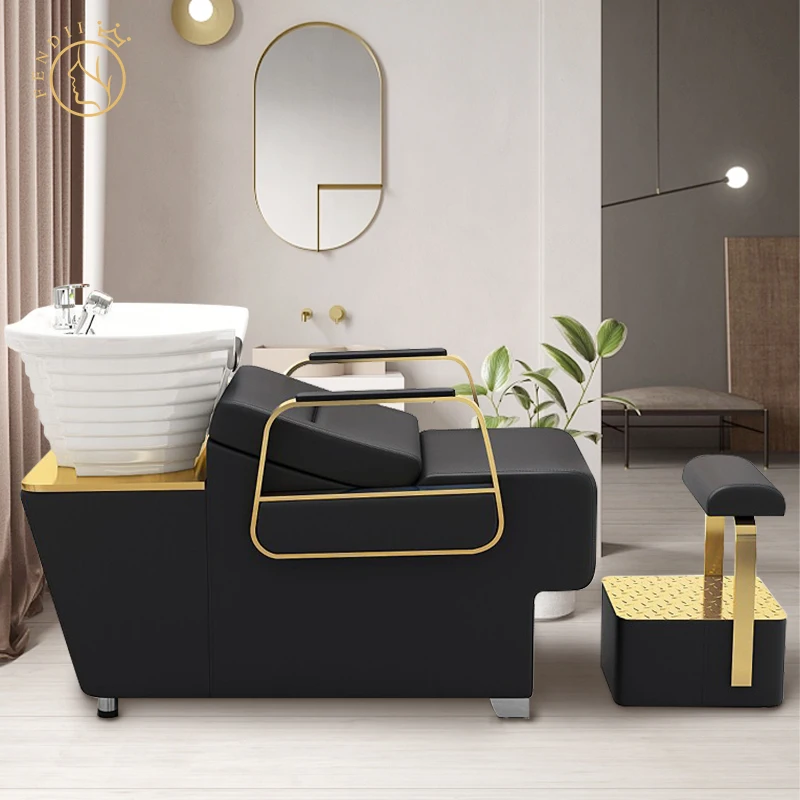 Shampoo Hair Washing Chair Bed Black Gold Shampoo Bowl And Chair