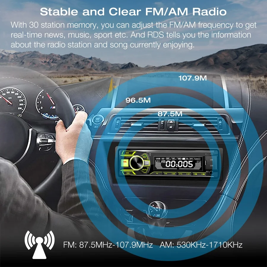 2024 New Design Hands Free FM Car MP3 Player Stereo Autoradio Car Radio Usb LCD Screen Display Dual USB Charger JMC Input 5.0