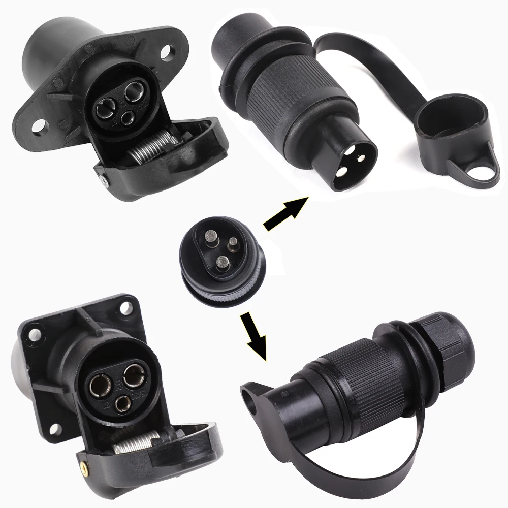  European Standard Auto Parts 3 Pin Plastic Trailer Plug and Socket 12V Connectors way for Truck