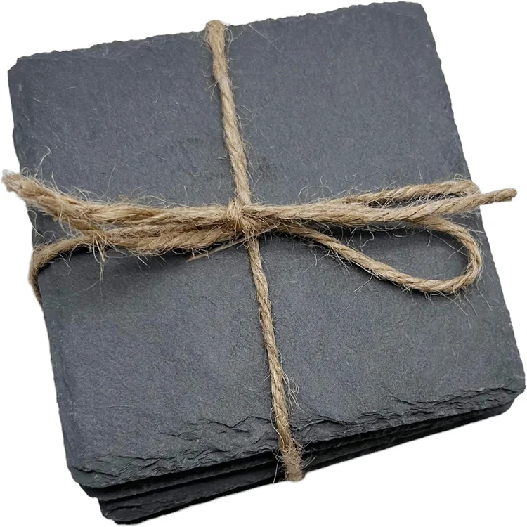 4 Inch Square Black Coasters Round Drink Coasters For Engraving Natural Edge Bar Cup Coaster For Kitchen Coffee Table Home