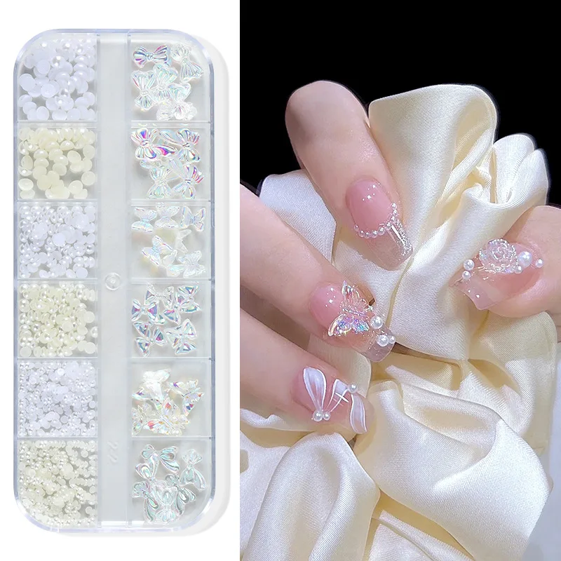 Nail Art Butterfly aurora bow pearl rivet small accessories super sparkling diamond 12 grids mixed nails Art Jewelry decorations