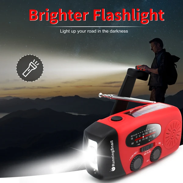 Amazon hot selling FM AM FM WB weather forecast sos alarm light hand crank solar power outdoor adventure portable radio