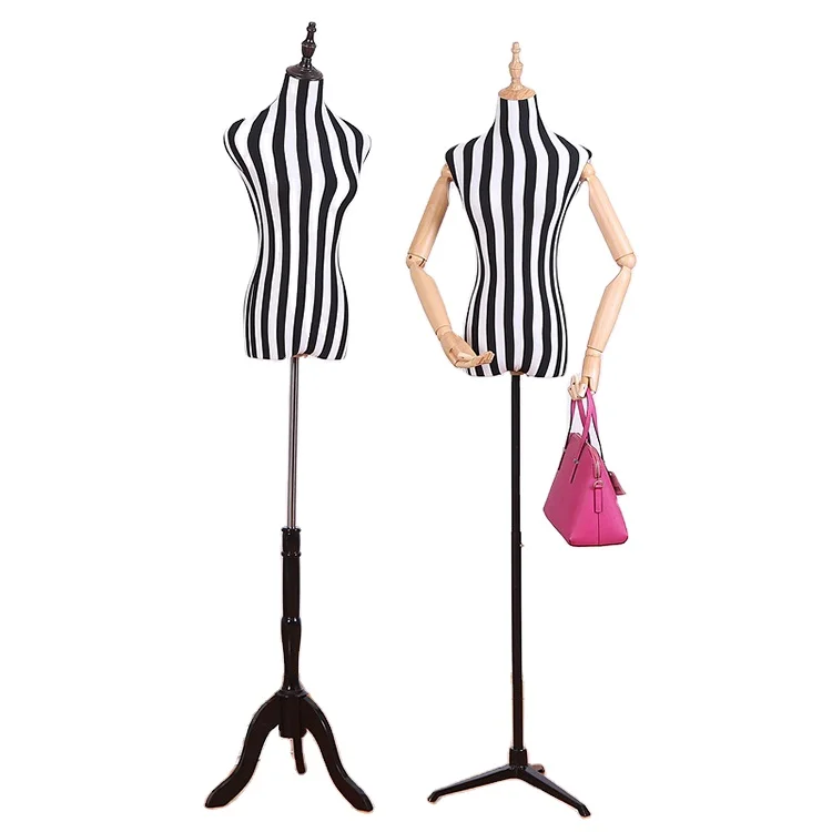 Free Sample Striped  Stand Upper body Female Women Torso Mannequin With Wooden Arms
