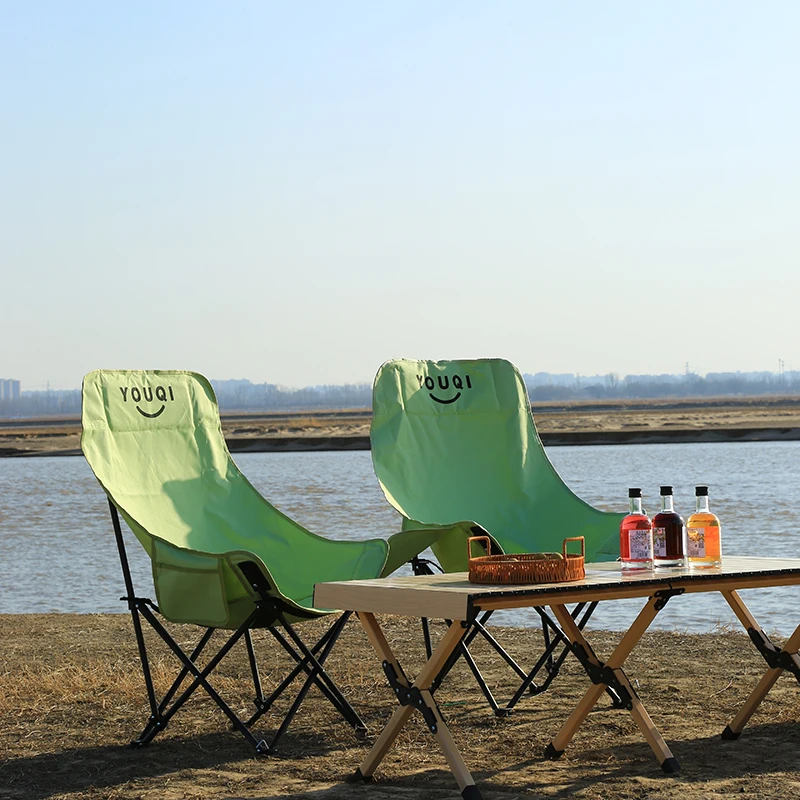Outdoor Camping folding chair  beach fishing portable stool sitting and lying high back picnic Camping folding beach  moon chair