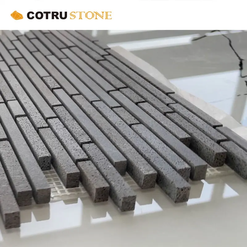 Xiamen Stone Wholesale Black Basalt Natural Stone Ledge Wall Cladding Mosaic Tile for Exterior and Interior decoration