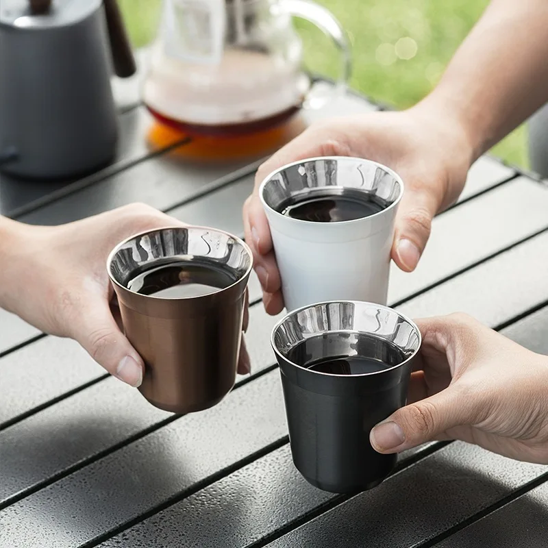 Custom wholesale stainless steel double wall espresso coffee cup set lungo espresso mug 80ml/160ml