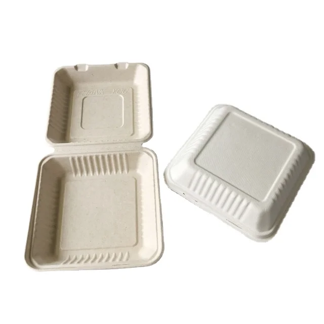 Bagasse Pulp Customized Sugarcane Food Packing  Biodegradablet Disposable Food Container clamshell 9 inch