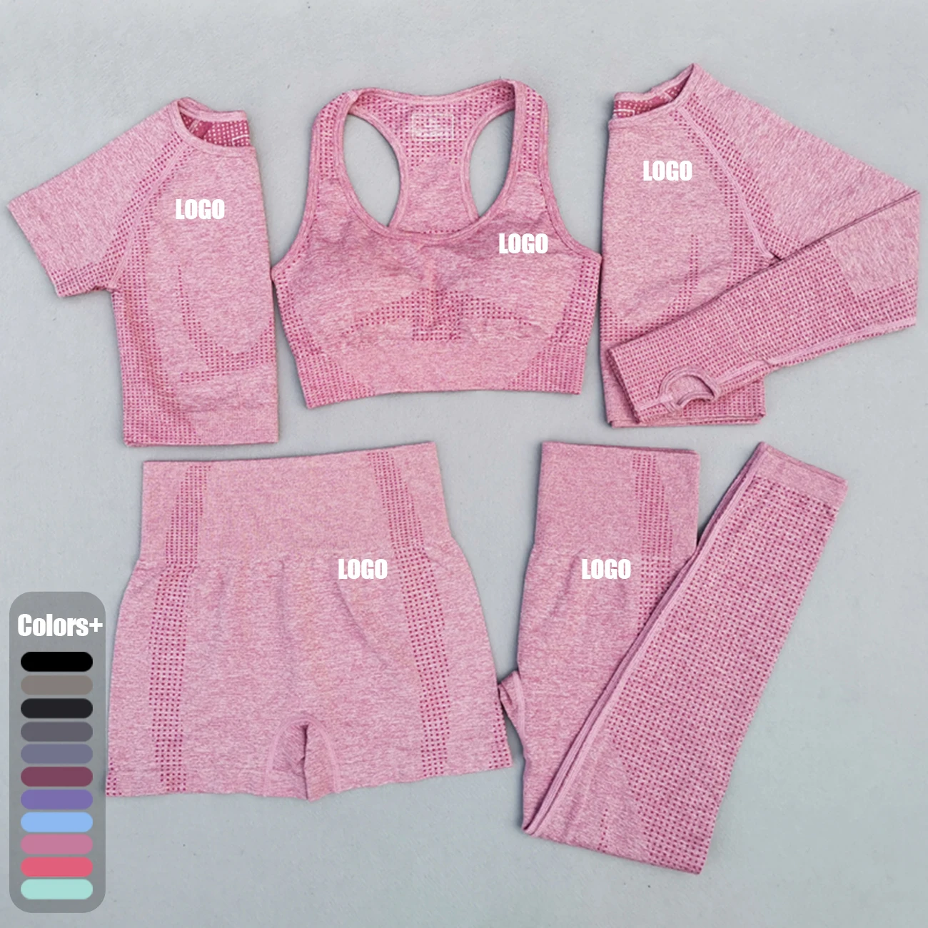 Women Seamless Yoga Set Fitness Sports 5 Piece Gym Clothing Women Gym Yoga Set  Workout Sets Yoga Top And   Sportswear Suit