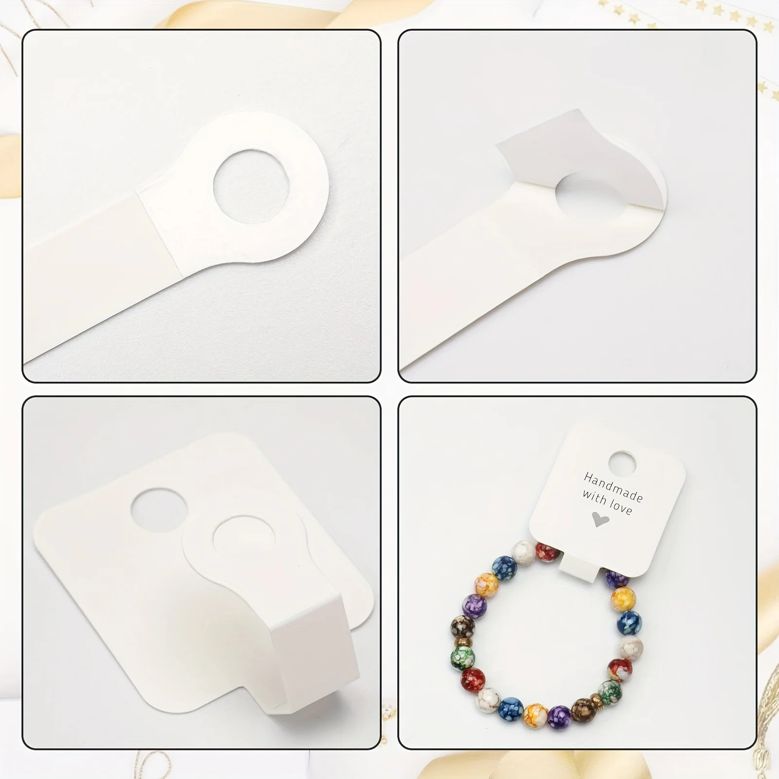 100PCS/Bag Self-Adhesive Handmade Jewelry Packaging Card Heart-shaped Bracelets Earrings Headbands Keychains Display Card Sale