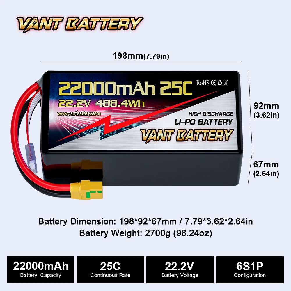 Vant drone battery lipo drone battery  22000 mAh 25C 22.2V UAV/drone/fpv battery