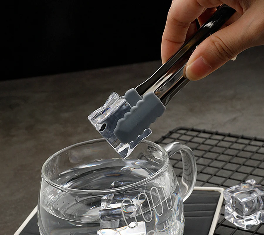 Kitchen Bar Accessories Mini Silicone Stainless Steel Food Serving Whiskey Cube Sugar Ice Tong