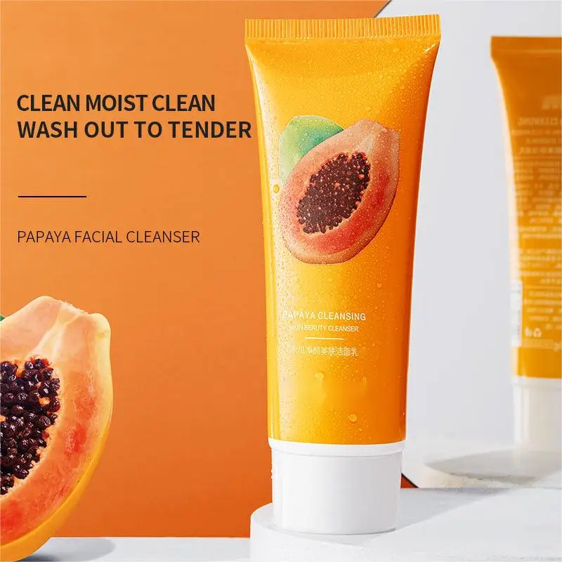 Private Label Face Wash Deep Cleansing Mild Gently Brighten Foaming Papaya Coconut Oil Whitening Facial Cleanser