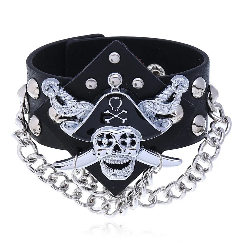 Wholesale Rivet Wristband Punk Skull Bracelet Bangle Men Cuff Leather Bracelet