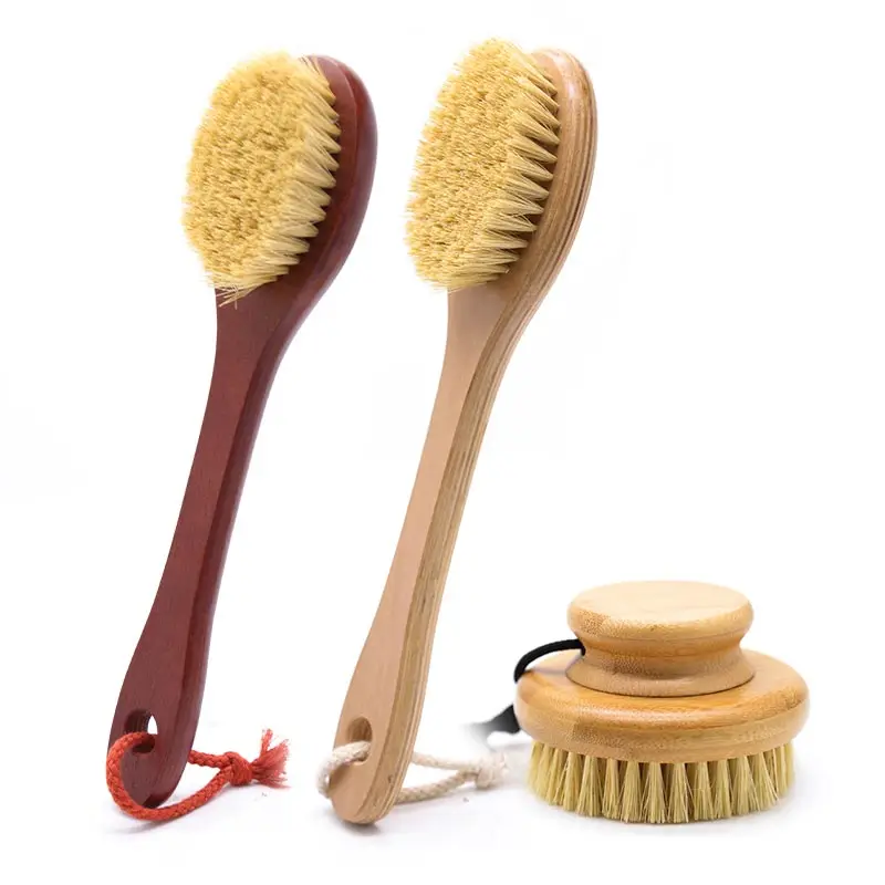 new styles back bath scrubber brush set eco friendly long handle bamboo shower brush with soft sisal bristle custom logo
