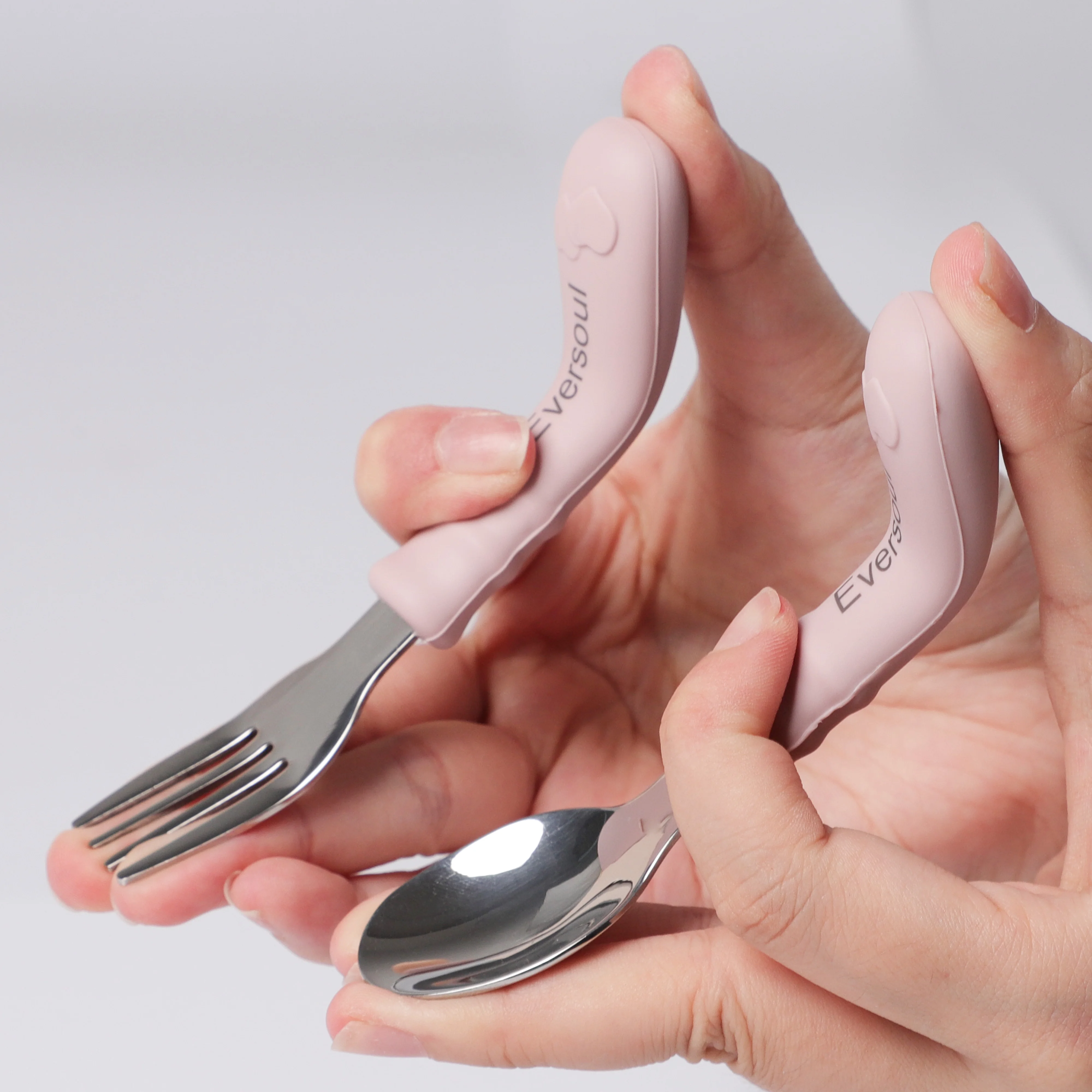 ES-Pro Custom Factory Food Grade Tableware Super Soft 304 Stainless Steel Baby Spoon and Fork Set with Silicone for Feeding