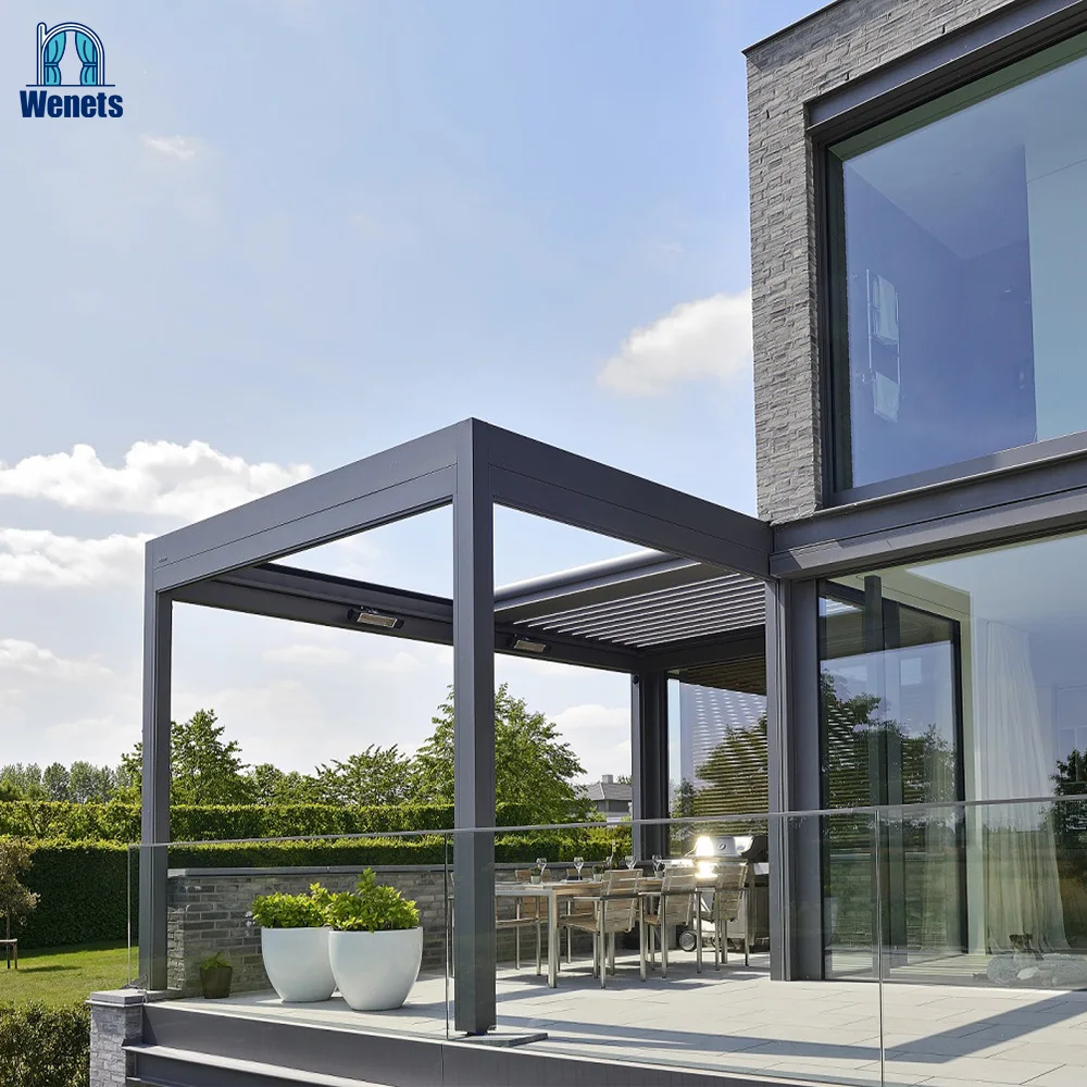 Автоматическая алюминиевая беседка, полностью Выдвижная садовая беседка для жалюзи