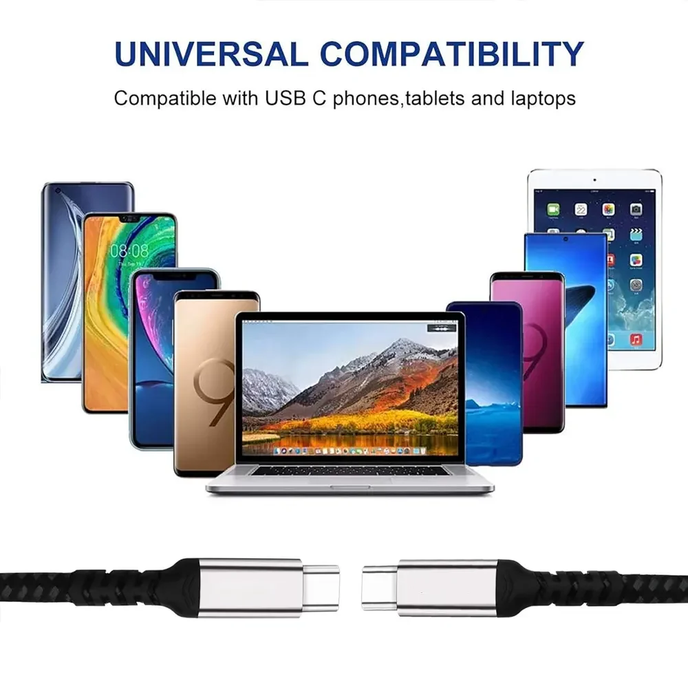 Кабель быстрой зарядки Type-C to-C 5A Pd100W 1 м 2 3 USB3.2 для наушников сканеров штрих-кодов мобильных телефонов с током 3А