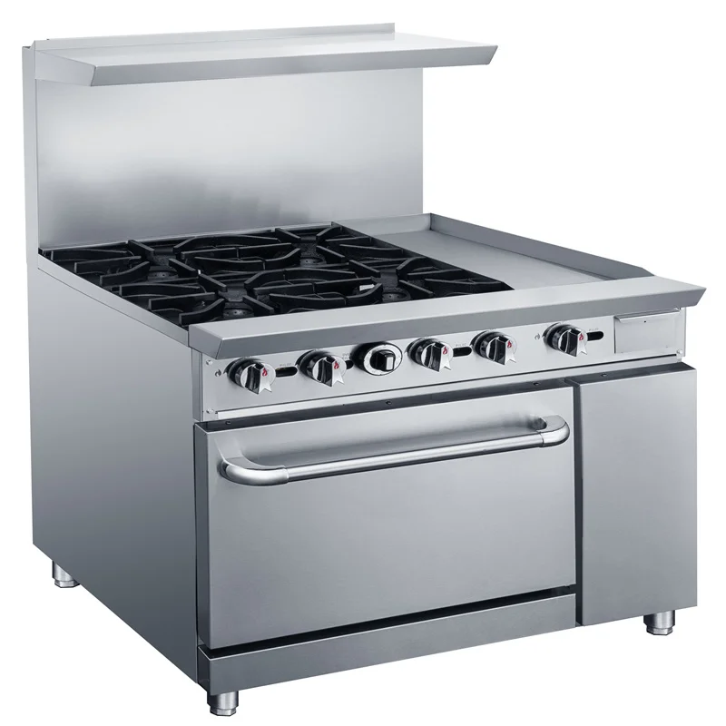 Commercial 4 Burners Gas Cooker With Griddle/Oven Gas Cooking Range With Oven For Restaurant/Hotel Use