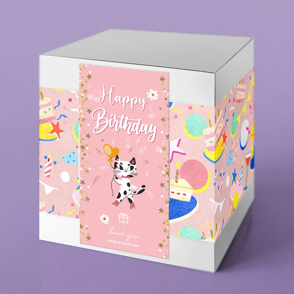 Customized Printed Happy Birthday Stickers Paper Waterproof Adhesive Sticker Sheet Gift Box Sealing Packaging Label
