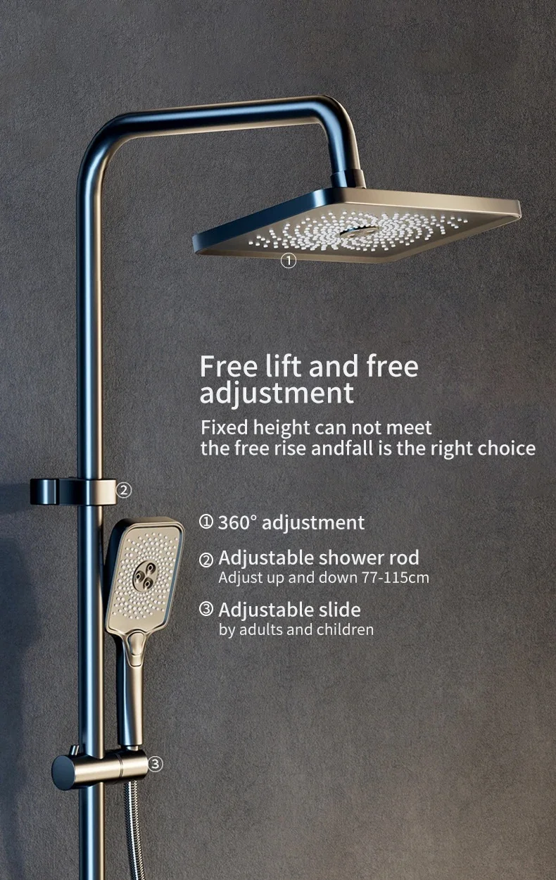 Bathroom Shower System Piano Key LED Shower Set Digital Temperature Smart Gun Gray Grey Brass Rainfall Faucet Cheap Low Price
