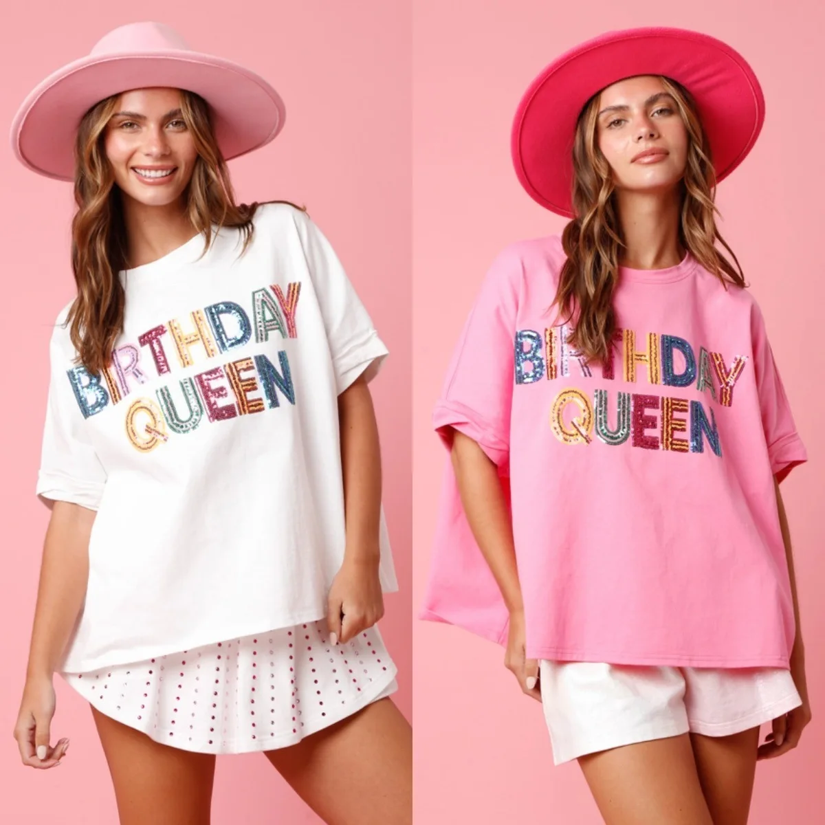 Custom Birthday Queen Letter Patches Embroidery Tops Sequin letter T Shirt For Women 2024 Summer