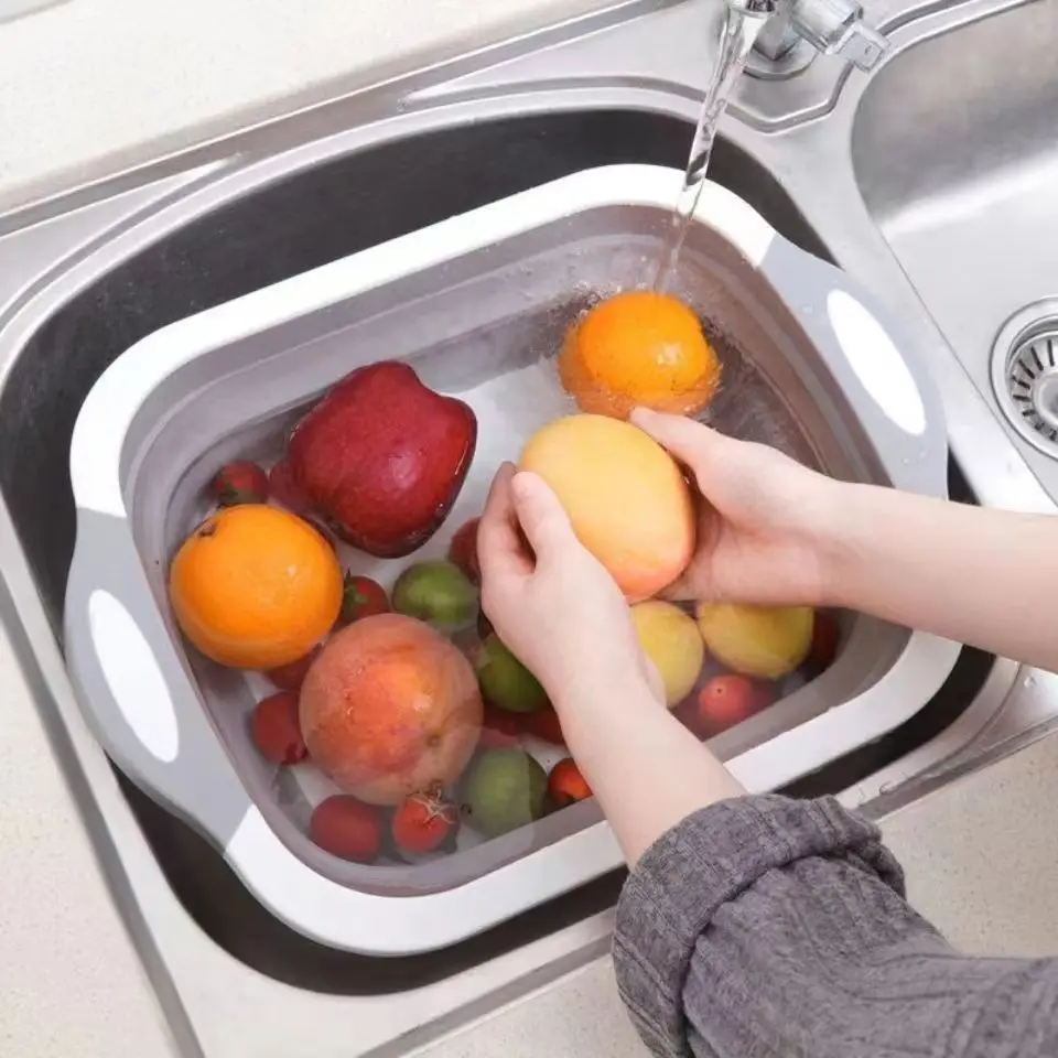 FS220 Multifunctional Folding Vegetable Washing Basin Chopping Board Kitchen Plastic Three in One Vegetable Board Portable I