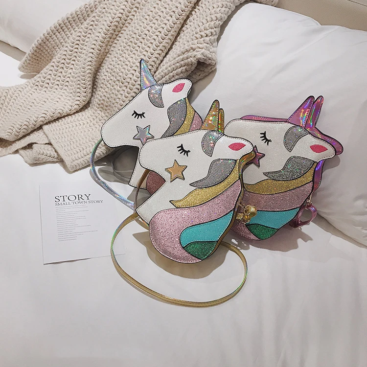 3D Glitter Unicorn Hologram Crossbody Purse Novelty Handbag Shoulder Bag for Teens Girls Women