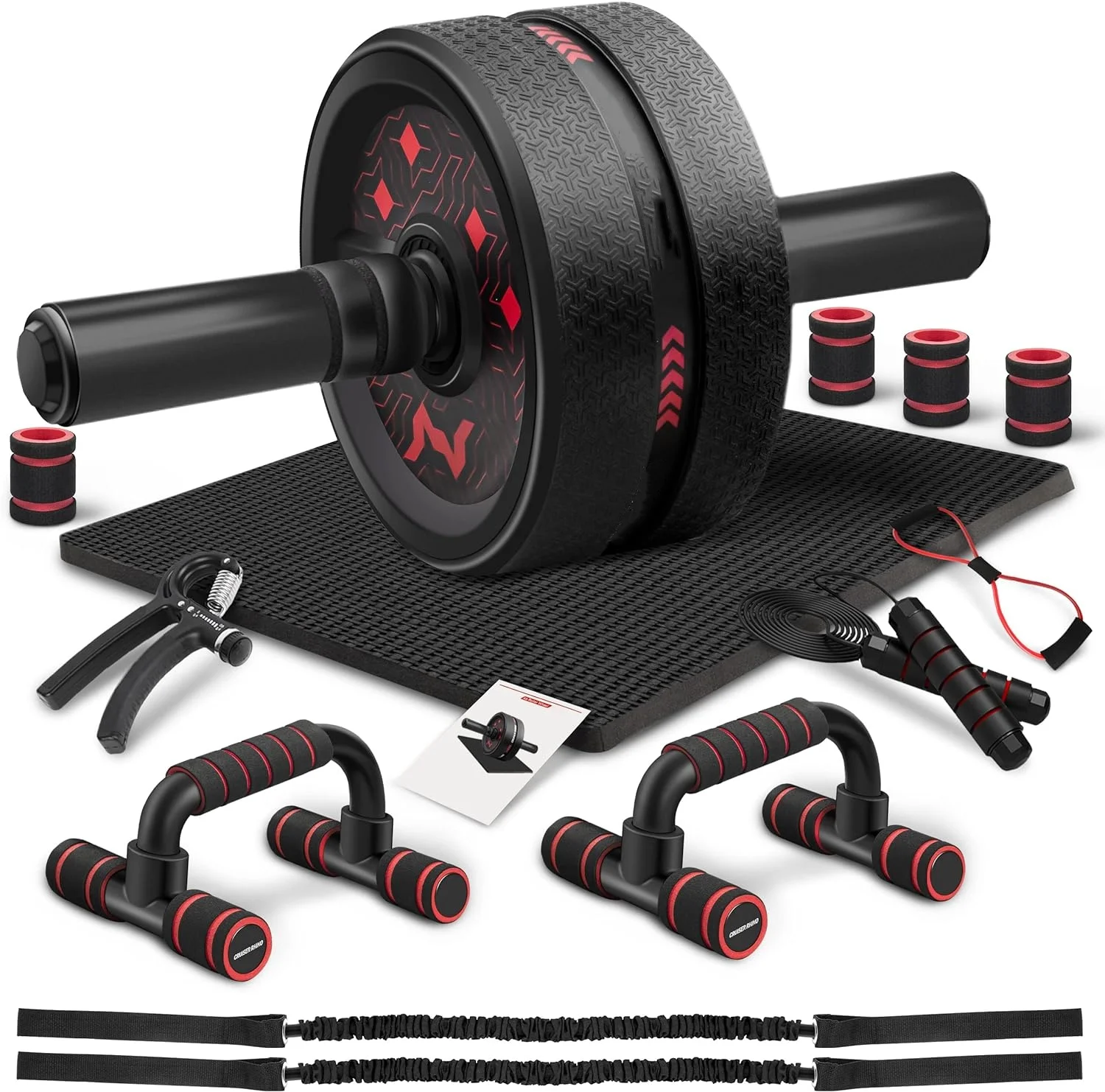 Wellshow Ab Workout Equipment  Ab Rollers Wheel Kit Resistance Bands Push Up Bar Jump Rope Grip Strength Trainer Pulling Rope