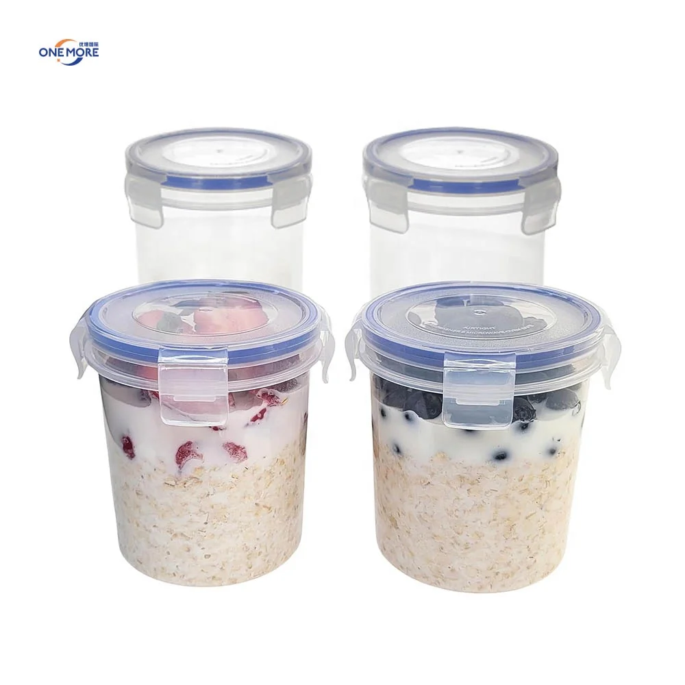 Leak Proof Plastic Oatmeal Containers BPA Free Airtight Fridge Storage Containers Overnight Oat Jars with Locking Lids