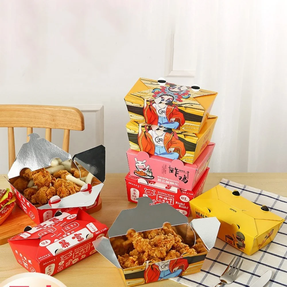 Disposable Food Container Paper Packaging Fried Chicken Snack Take Away Salad Lunch Box Aluminum Foil Kraft Paper KS Waterproof