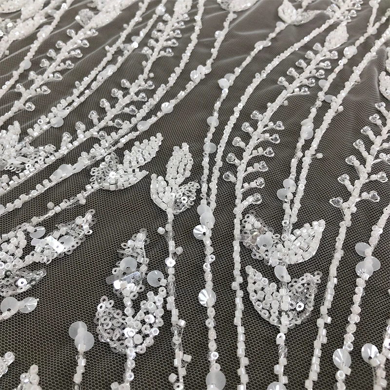 Luxury pure white beaded sequin embroidery heavy bead wedding dress lace dress glass bubble bead embroidery lace WS-2875-ZP