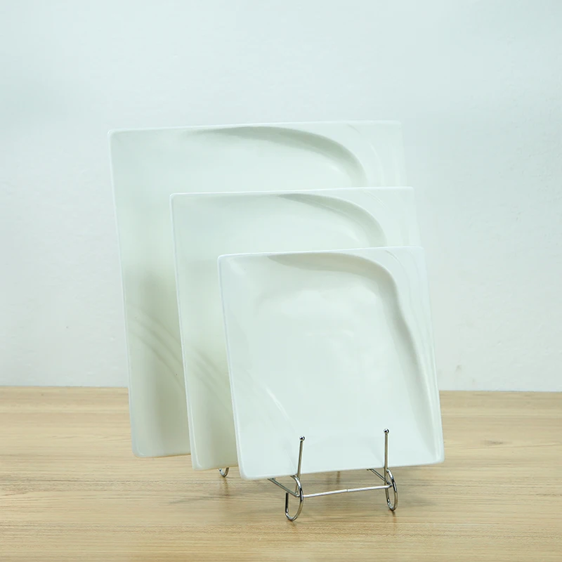 Simple design white porcelain irregular square plate for restaurant