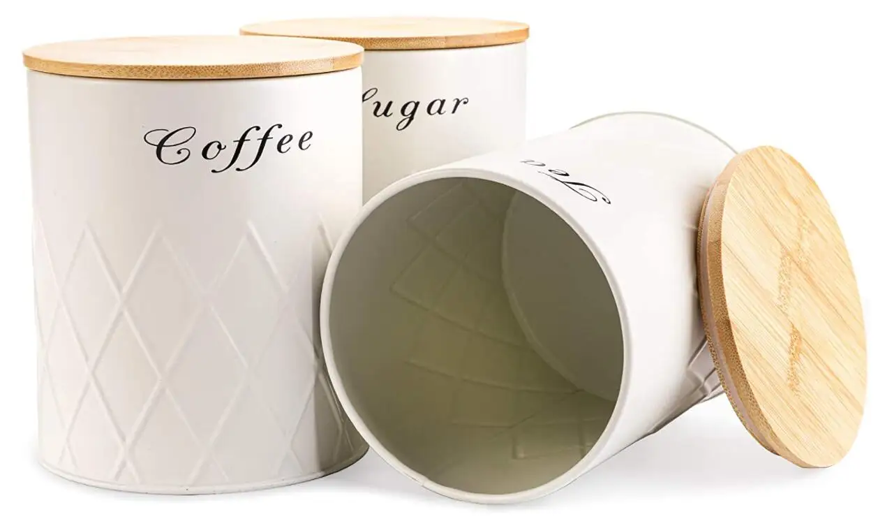 3 Pack Kitchen Canister Set Coffee Sugar and Tea Storage Container Jars with Bamboo Lids