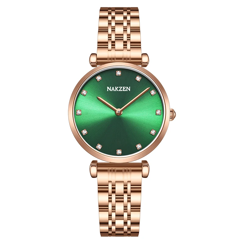 hot selling gold plating vogue woman watch reloj mujer two hands fashion girls wristwatches all stainless steel watches ladies