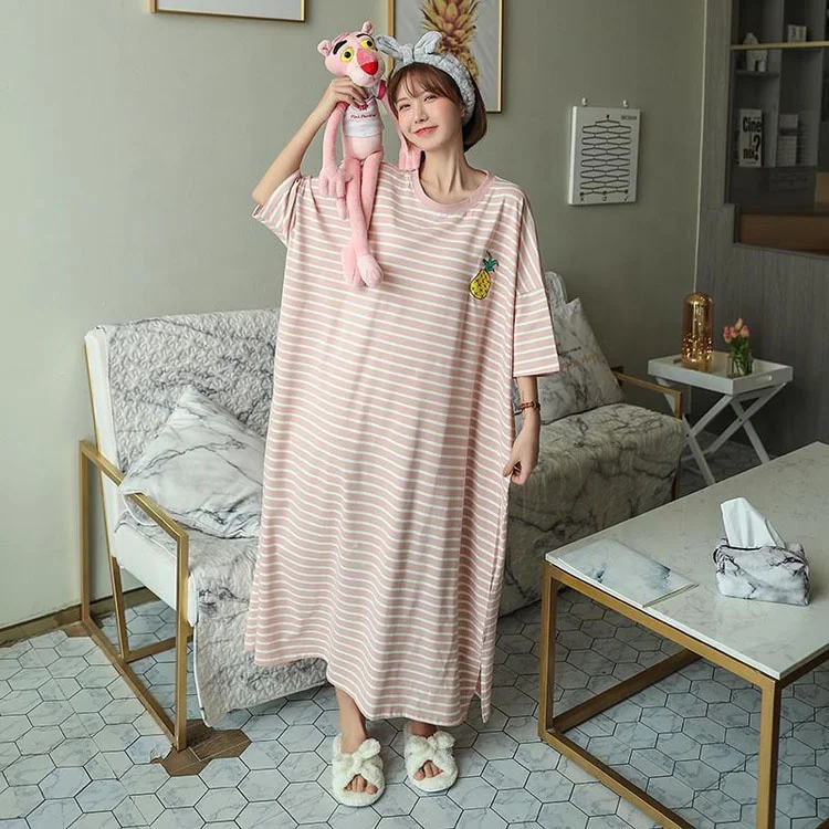 Wholesale Fashion Sleep Wear Pyjama Dress Pjs Stripe Piyama Wanita Murah Baju Daster Cute Pajama Hot Night Dress Gown For Women
